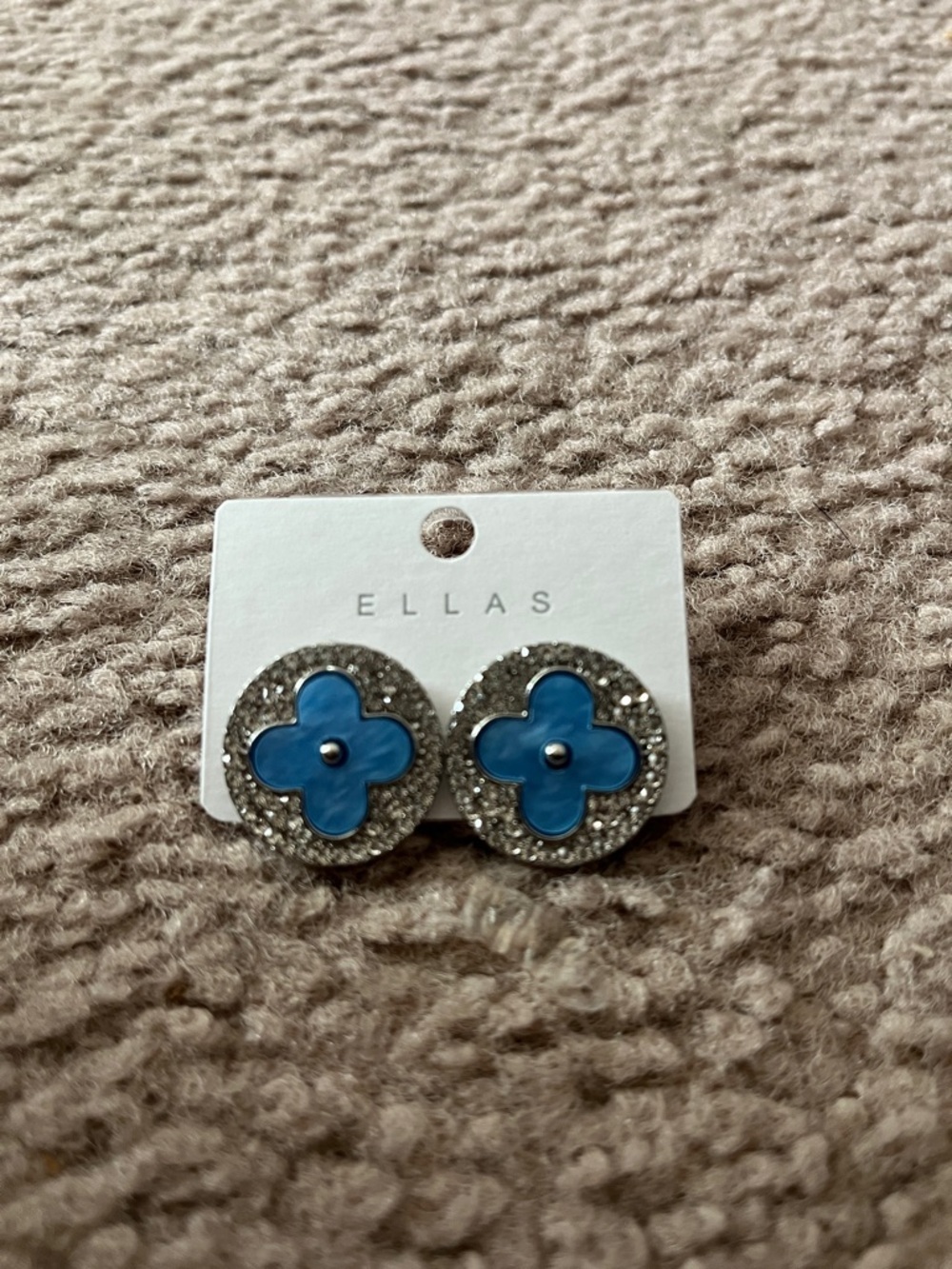 Ellas Blue Clover Crystal Circle Stud Earrings